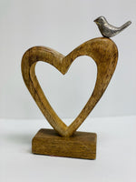 
              Brown Wooden Heart W/Metal Bird
            