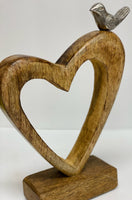 
              Brown Wooden Heart W/Metal Bird
            