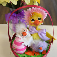 
              8" Fluffy Yellow Duck With Pink Flower
            