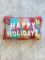 
              Happy Holiday Kantha Pillow
            