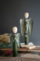 
              Set of 2- Recycled Metal Angels with Wooden Heads
            