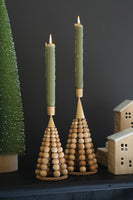 
              Set of 2- Beaded Wood Table Top Christmas Tree Taper Holders
            