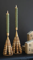 
              Set of 2- Beaded Wood Table Top Christmas Tree Taper Holders
            