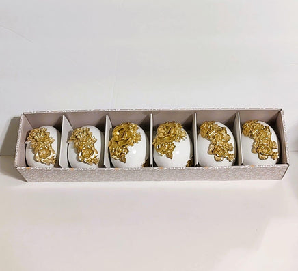 White & Gold Floral Resin Egg Decor - Set of 6