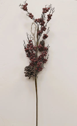 28" Glittered Burgundy Berry and Pinecone Stem