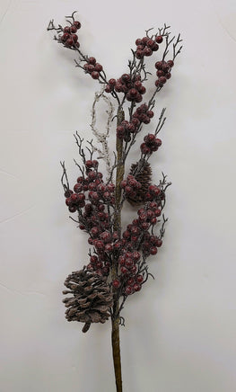 28" Glittered Burgundy Berry and Pinecone Stem