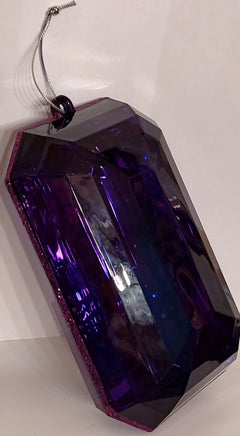 8" Dark Purple Acrylic Emerald Cut Precious Gem Ornament