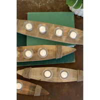 
              Set Of 4- Recycled Wood Boat Tea Light Holders
            