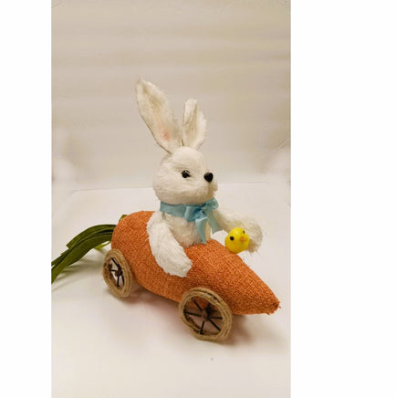 Flocked Easter Bunny in Carrot Car