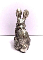 
              Easter Bunny Figurine Silver Tone Cast Metal 6 1/2"
            