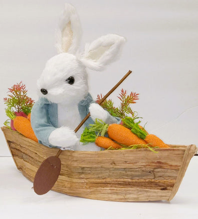 Flocked Easter Bunny in Row Boat