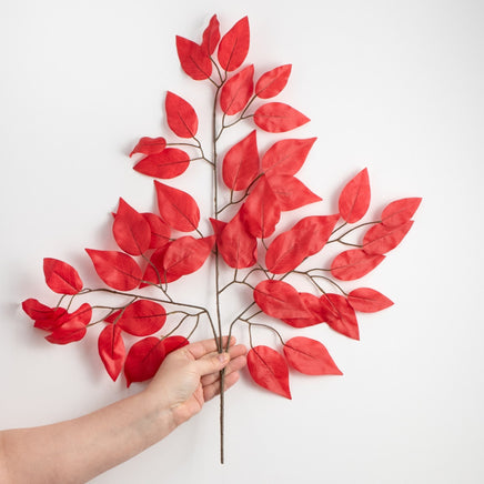 23" Red Ficus Leaf Spray