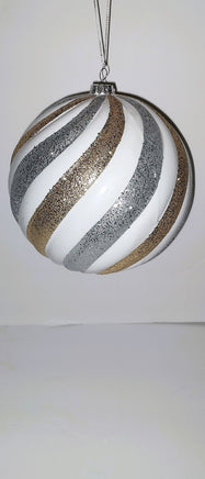 8" Gold, Silver, & White Glitter Swirl Ball Ornament