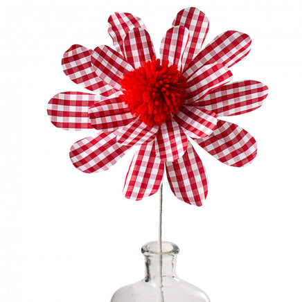 24" Gingham Sunflower Pick: Red & White