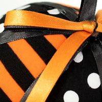 
              4.5" Polka Dot Stripe Ribbon Ball: Black, Orange, White
            