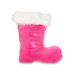 10" Pink Flocked Santa Boot With Furry Collar