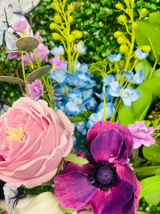 27" Lavender Roses, Blue Bonnets, Butterflies and white tulips and greenery