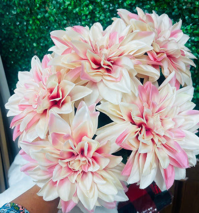 28" Pink & Cream colored Dahlia Floral Arrangement With Greenery