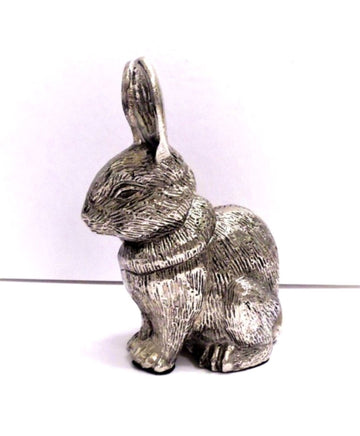 Easter Bunny Figurine Silver Tone Cast Metal 6 1/2"