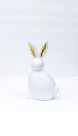 White & Gold Ceramic Sitting Easter Bunny Figurine