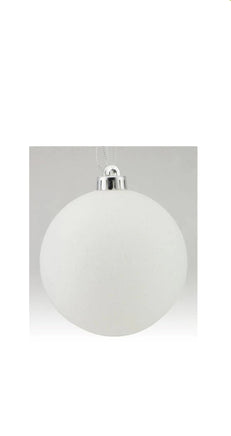 6" Round White Glittered Ornament