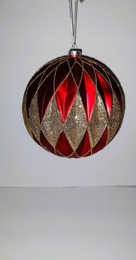 8" Red & Gold Glittered Ball Ornament