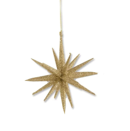 Set of 5 - 2.5" 19 Point Gold Glitter Star Ornaments