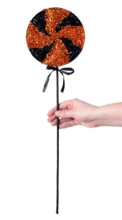 22" Tinsel Lollipop Pick: Black & Orange