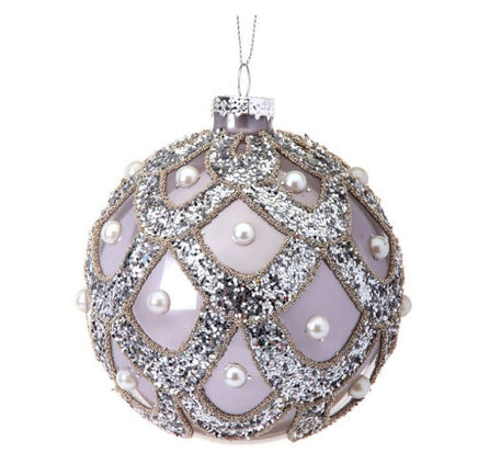 4" Glass Glitter Scallop/Pearl Ball Ornament