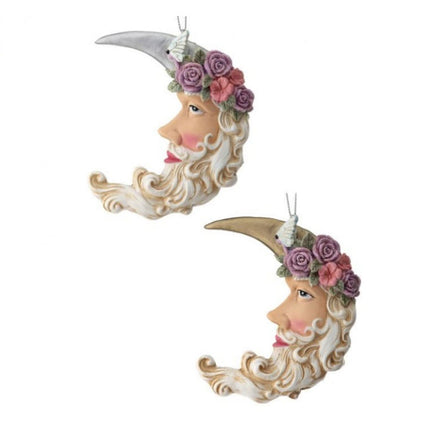 4" Resin Floral Crescent Santa Ornaments - Set of 2