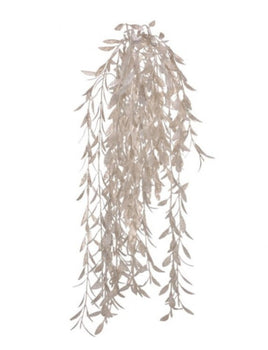 34" Glitter Leaf Hanging Spray- White