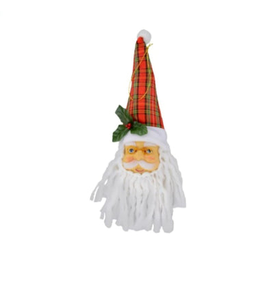 Santa Head Ornament with Plaid Hat