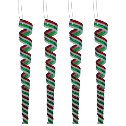 Red, White and Green Candy Curl Christmas Ornaments - Set of 8