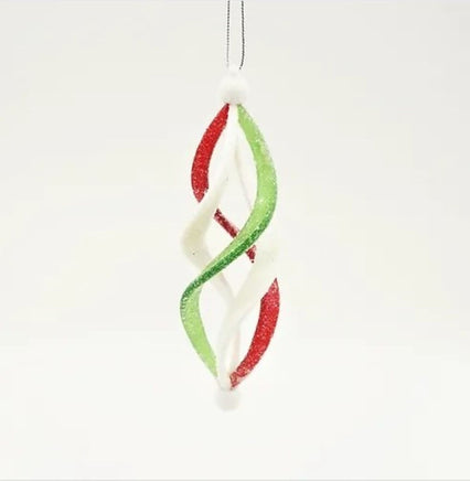 Red, White and Green Frosted Finial Christmas Ornaments - Set of 2