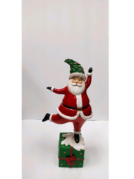 Resin Retro Santa Posing on Present