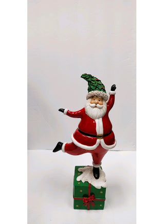 Resin Retro Santa Posing on Present