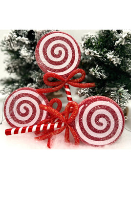 Set of 3- Shatterproof Red Lollipop Ornaments