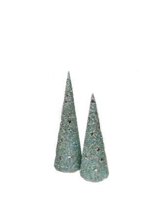 Blue & Mint Green Sequin Cone Trees - Set of 2