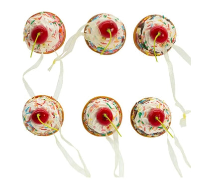 Assorted Foam Ice Cream Cone Ornaments with Cherries - Set of 6