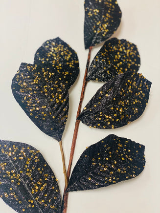 27" Black/Gold Glitter Leaf Christmas Spray