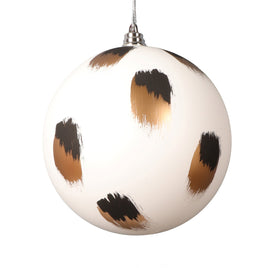 4.75" Matte White Ball Ornament with Gold/Black Brush Strokes