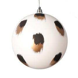 6" Matte White Ball Ornament with Gold/Black Brush Strokes