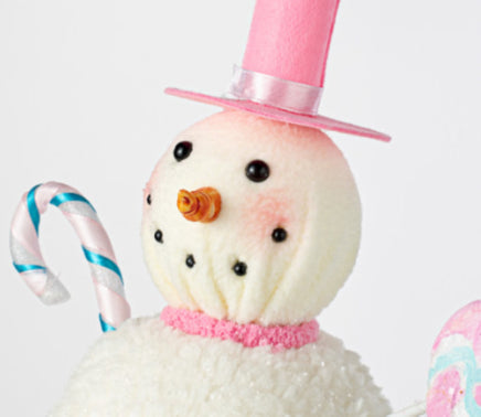 10" Snowman With Candy Ice Cream Ornament: Pink & Blue