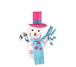 6" Snowman Ornament: Pink & Blue