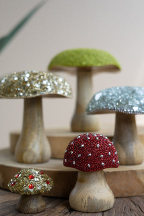 Set of 5- Mushrooms with Mosaic Tops