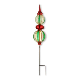 Red, Green & Gold 32" Battery Operated LED Lighted Finial Christmas Lawn Stake