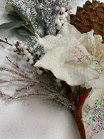 
              Iced White Poinsettia Pick with Berries & Pine Cone
            