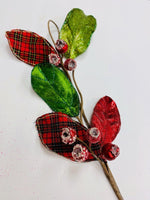 
              Magnolia Leaf with Berry Plaid-Red & Green
            