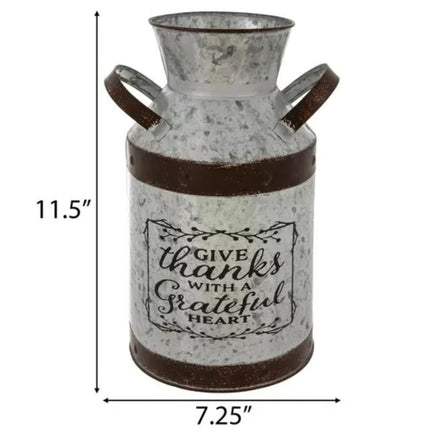 Give Thanks Galvanized Metal Milk Can