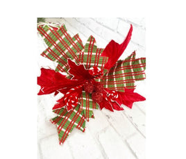 Red, White & Green Fabric Poinsettia Spray